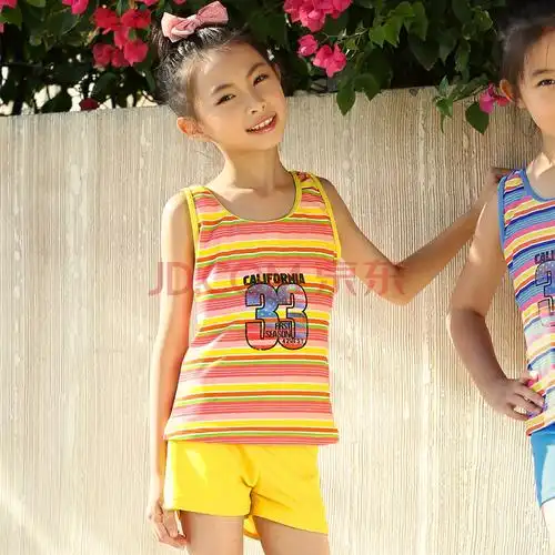 号手儿童游泳衣 时尚可爱条纹分体平角裤女孩女童中大童公主泳装 粉彩