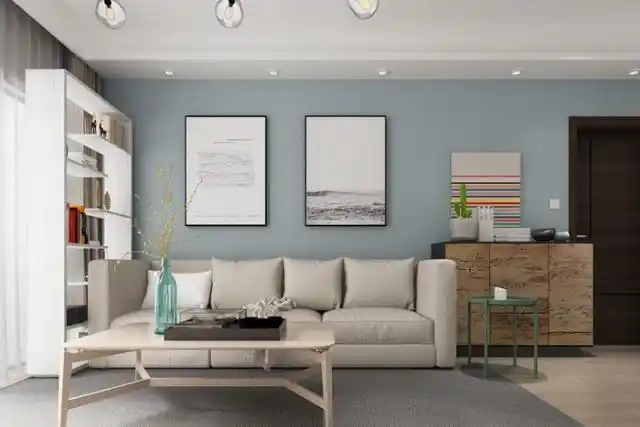 客厅的沙发背景墙采用浅色乳胶漆打底,既大方又有气派.