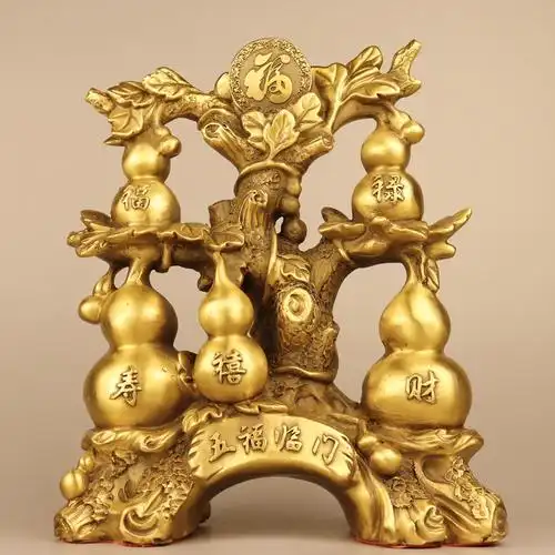 葫芦摆件全铜五福临门福禄寿禧财葫芦家用书房电视柜办公室装饰品