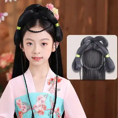儿童童发假发女童古装造型麻花辫头套古风汉服日常整顶假发