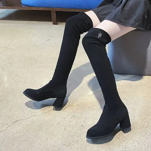 长靴女过膝2020年秋冬新款高筒靴显瘦百搭粗跟弹力靴高跟套筒长靴