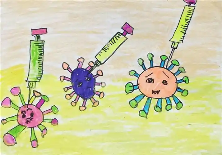 打败新冠病毒儿童绘画