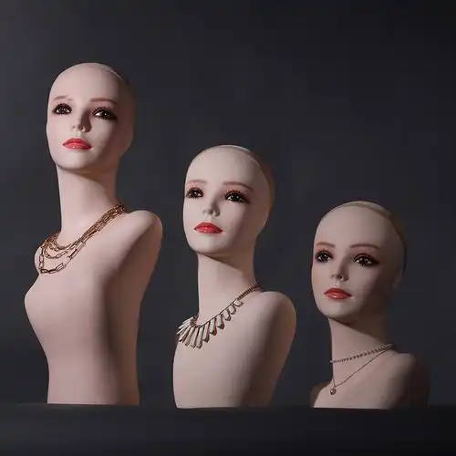 假发模特头 亚洲化妆仿真女头模 假发店耳环项链拍照半身假人头