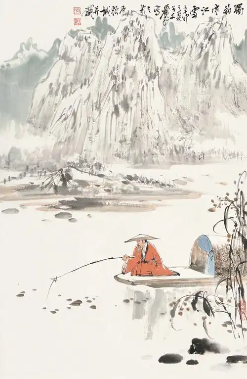 0033 独钓寒江雪 立轴 设色纸本