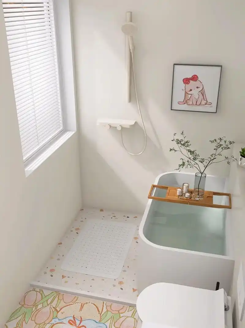 奶白微水泥浴室|小户型也能拥有浴缸.