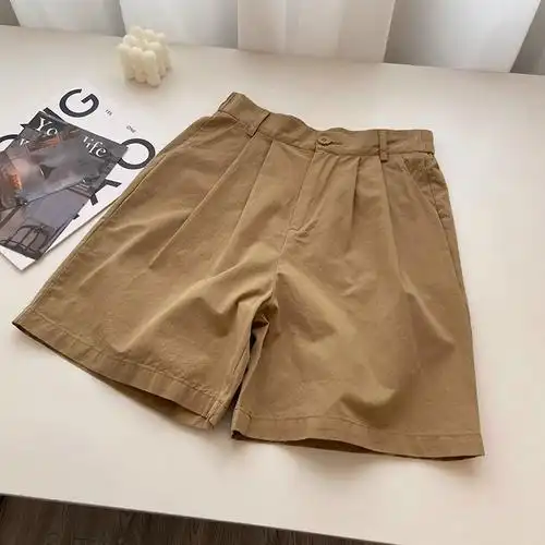 半松紧腰卡其色工装短裤女夏季宽松休闲显瘦阔腿五分中裤 - 17网