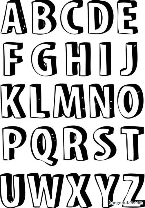 9张黑白手绘英文字母英文标题简笔画