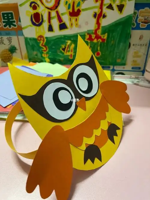 卡纸手工制作小动物猫头鹰头套