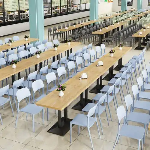 公司员工食堂桌椅组合学校饭堂防火板桌子定制美食城塑料餐椅商用