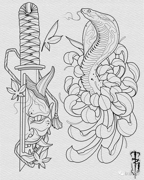 纹身手稿纯线条