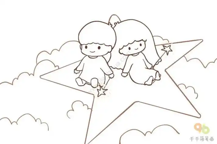 夜空下的女孩简笔画