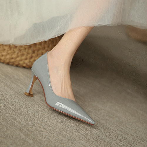 春季气质通勤裸色高跟鞋羊漆皮简约尖头浅口细跟工作职业单鞋女