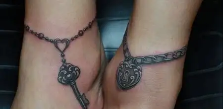 情侣脚踝锁钥匙纹身图案