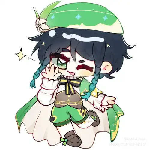 哎嘿~_原神温迪平涂q版同人绘画作品