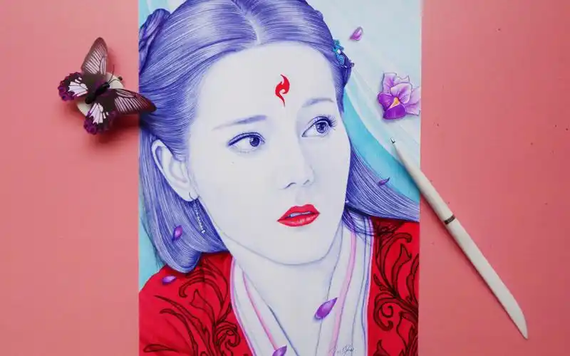 圆珠笔手绘《三生三世枕上书》迪丽热巴