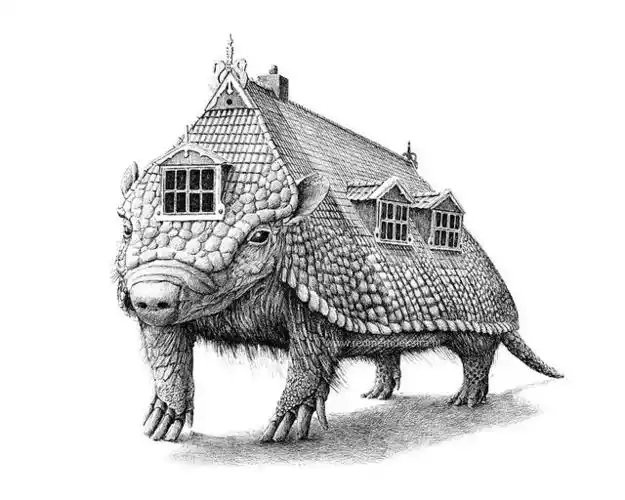 铅笔画各种动物与日常物品的巧妙复合插图设计