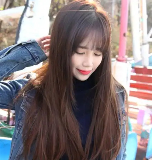 韩国假发女空气刘海长直发薄长发直发齐刘海黑色逼真微卷梨花发型