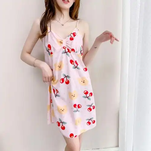 绵绸吊带睡裙女 夏季新款性感v领舒适少女小清新家居服学生睡衣