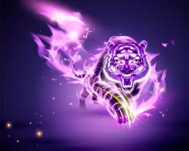 带有紫色燃烧火焰的恶性虎3d插图照片