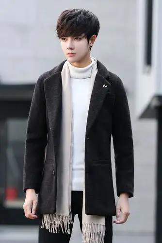 2017冬季新款风衣男士羊毛呢大衣中长款呢子外套加厚韩版修身帅气