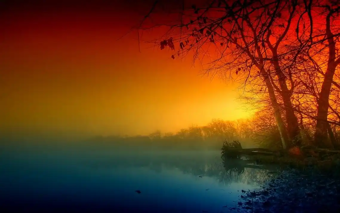 天空树木自然河流秋天树叶4k风景图片