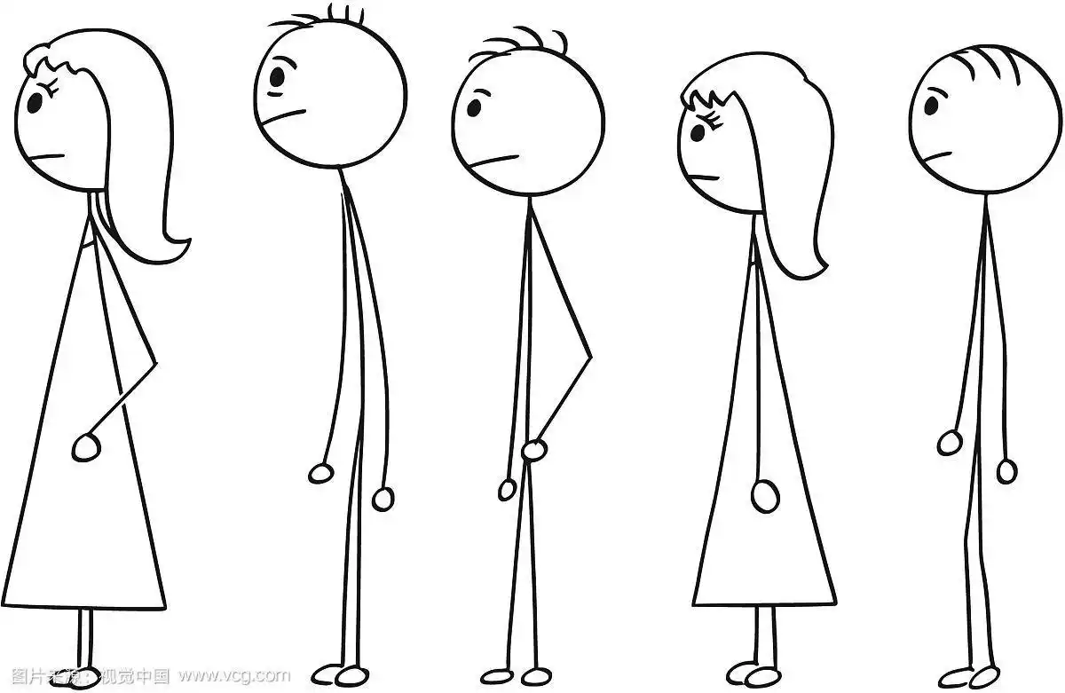 卡通人物排队等待