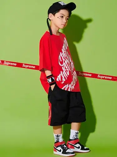 嘻哈儿童街舞套装男童演出服装韩版少儿hiphop衣服帅气宽松短袖潮