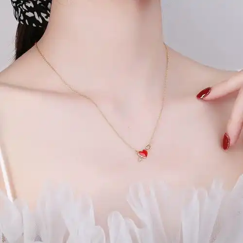 丘比特之箭爱情项链锁骨链纯银925小众设计感简约心形吊坠送女友