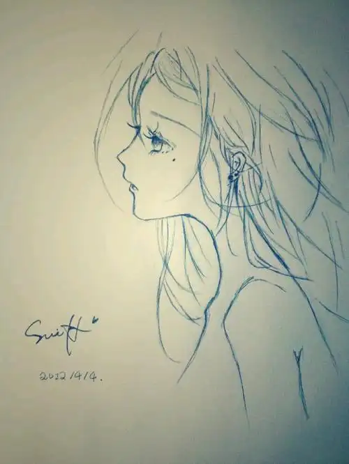 素描线稿200200动漫人物女生铅笔素描图片手简笔画素描铅笔漫画女孩