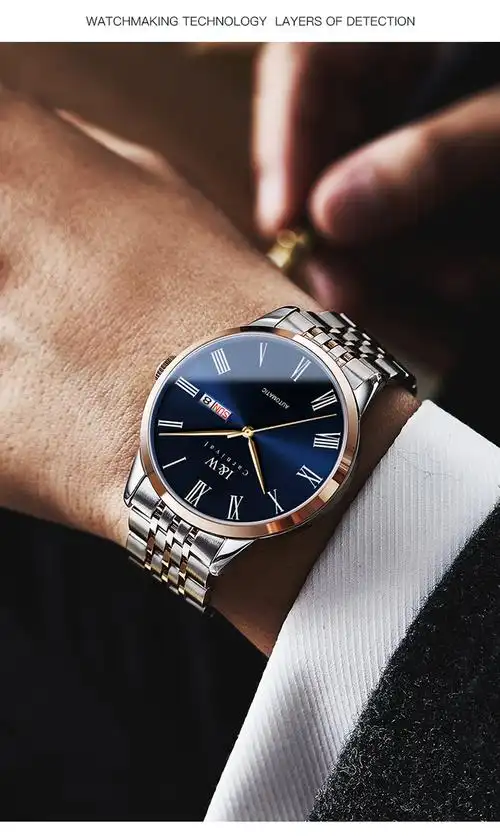 【明星苏有朋代言】瑞士品牌i&w手表男机械表钢带双日历全自动机械