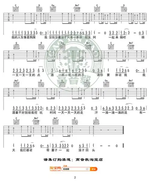 浪子回头吉他谱茄子蛋g调女生版c调男生版