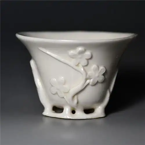 游此斋 明代德化梅花杯玻璃杯花茶杯杯具古董德化白瓷明代德化杯真品