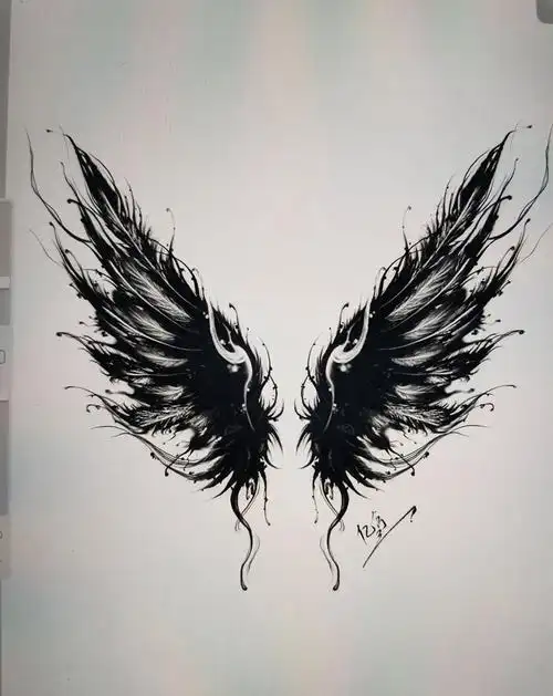 原创翅膀对翼纹身图片背部纹身图案