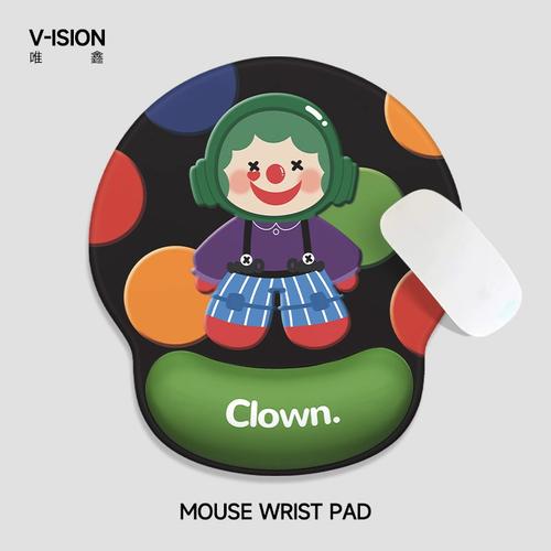 v-sion卡通小丑护腕鼠标垫女手腕垫防滑办公室笔记本电脑键盘手托