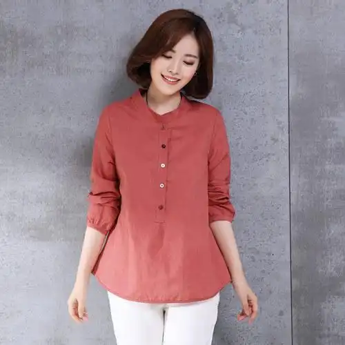 秋装新款棉麻t恤女长袖秋衣女外穿 大码宽松中年妈妈上衣40-50岁