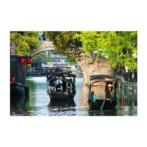 江南水乡小桥流水海报制作客厅沙发背景墙贴画墙画自粘画7543