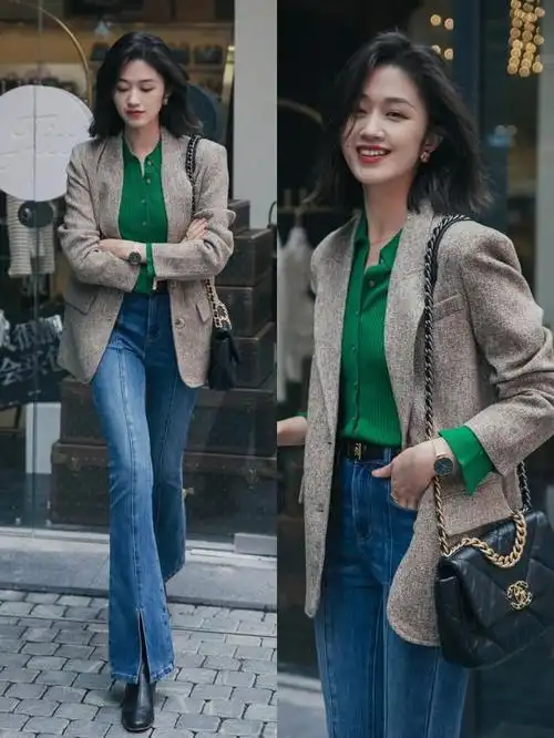 职场穿搭:西装 牛仔裤,简洁干练不出错,穿出满满的时尚感