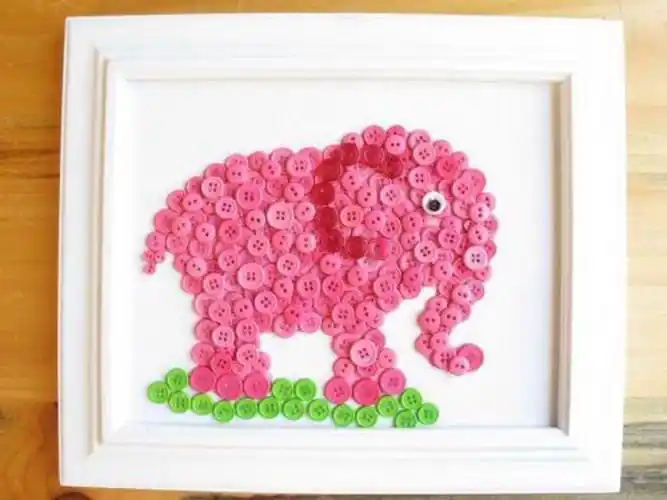 哈喽,纽扣# 纽扣画 粉色大象