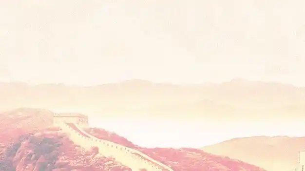 红色磨砂质感的长城ppt背景图片