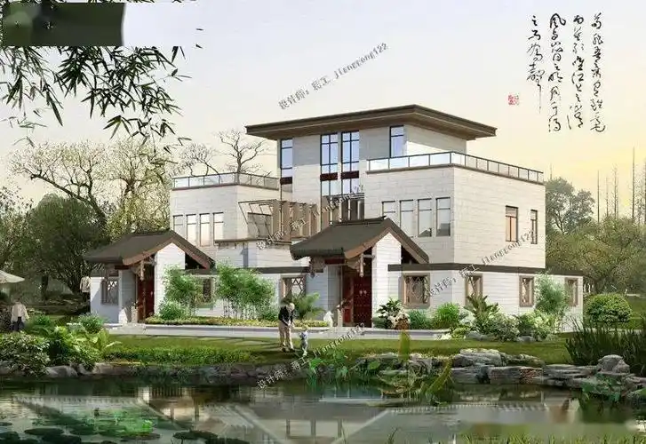 2款新中式双拼别墅带院子泳池亲戚来了都赖着不走