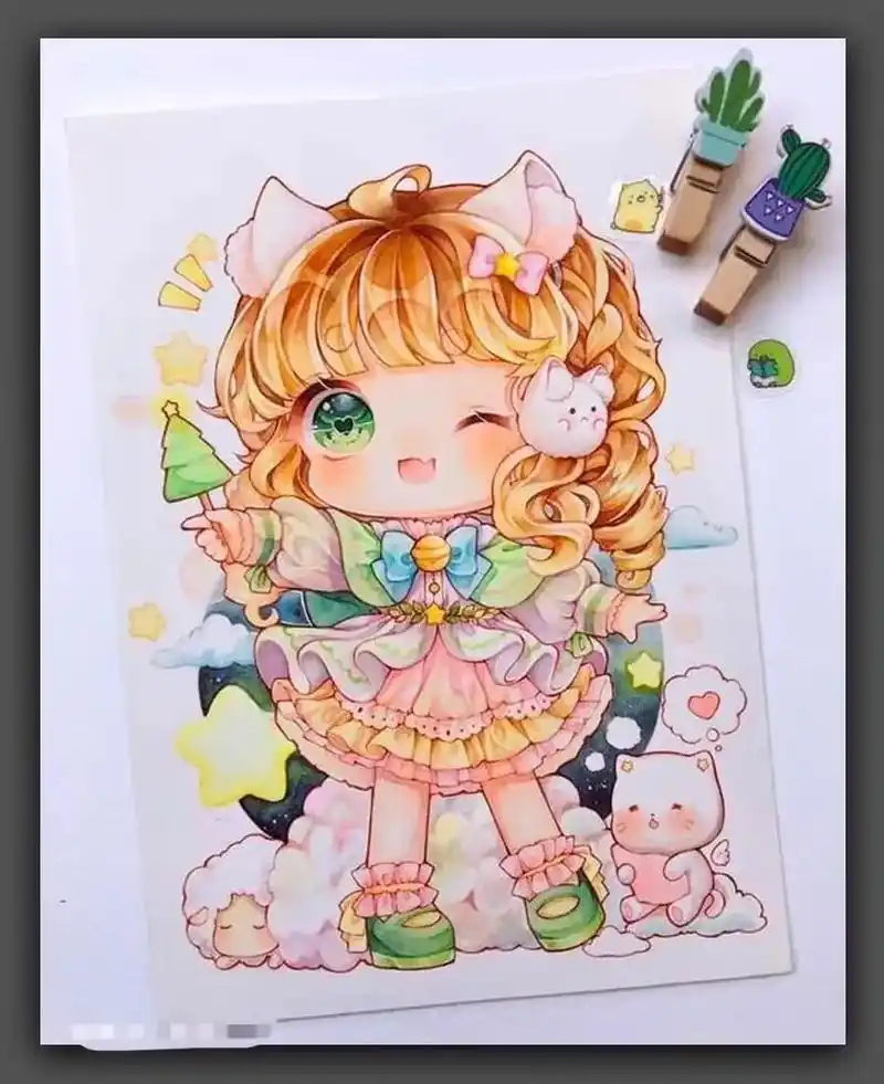 马克笔卡通人物手绘插画临摹素材第一期女孩