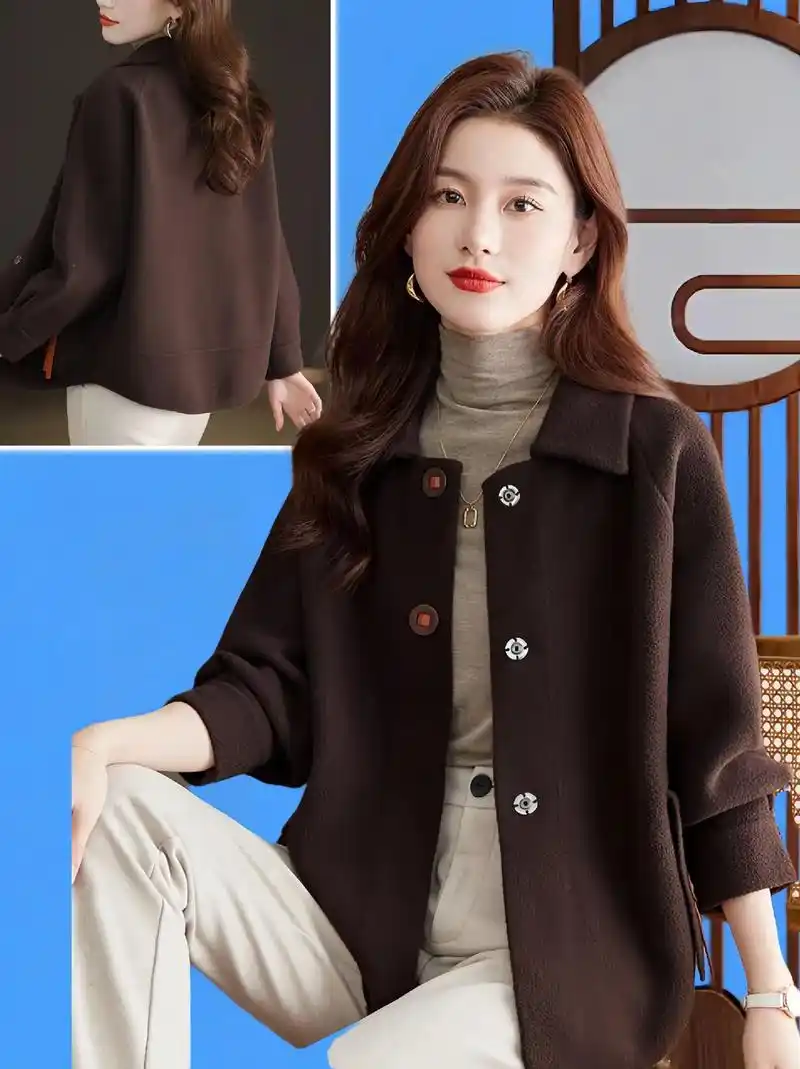 时尚翻领短款毛呢外套.高级感气质翻领 外套 女士 短款春装上 - 抖音
