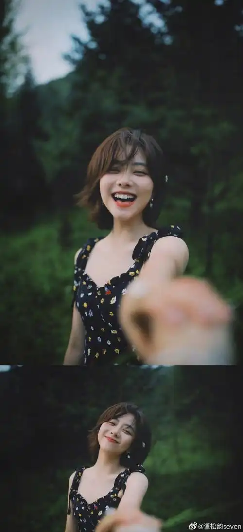 谭松韵碎花小黑裙