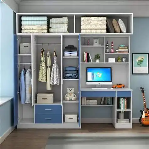 儿童房p实木衣柜带书桌一体组合学生房间家具家用卧室储物挂衣橱