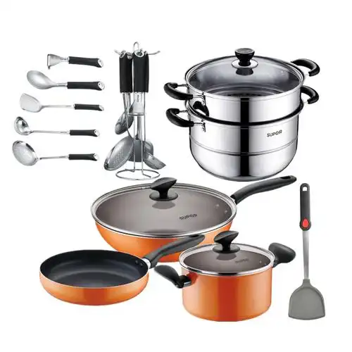 新品苏泊尔supor锅具套锅厨具套装炒锅套装不粘锅不锈钢蒸锅刀具组合
