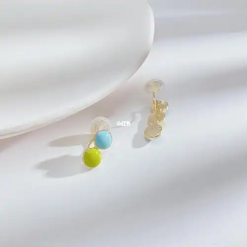 s小巧撞色马卡龙蓝绿耳夹高级感