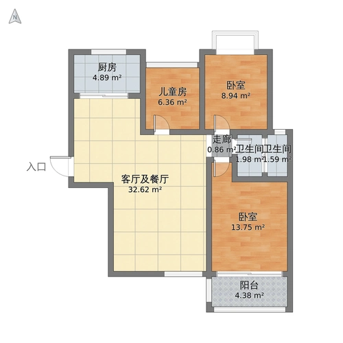 湖南省株洲市荷塘区 中国铁建荷塘星城3室1厅1卫 85m05-v2户型图