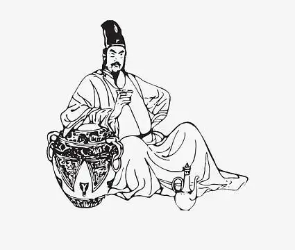 手绘黑色喝酒古风人物