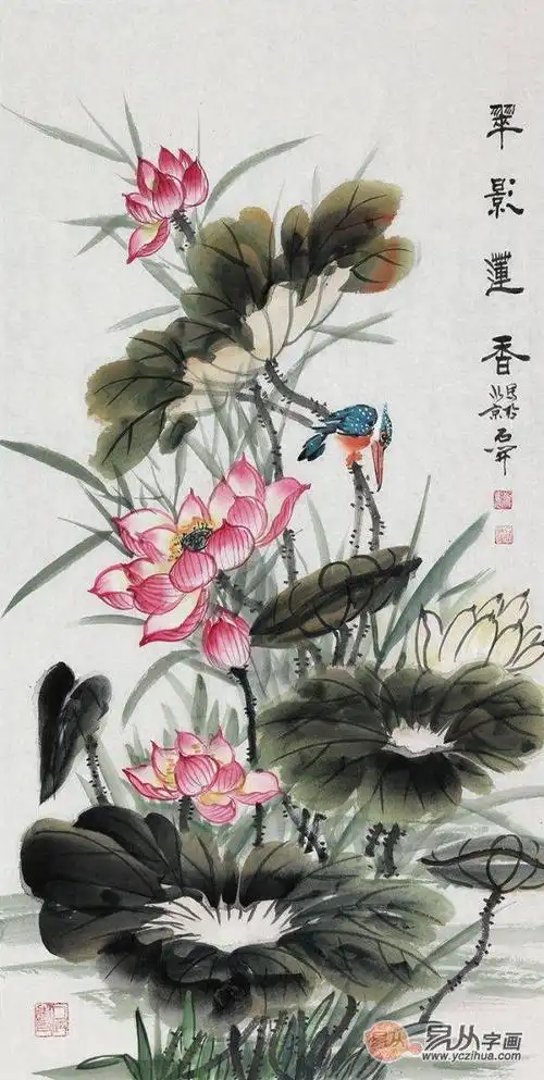 石开三尺竖幅荷花图《翠影莲香》作品来源:易从网