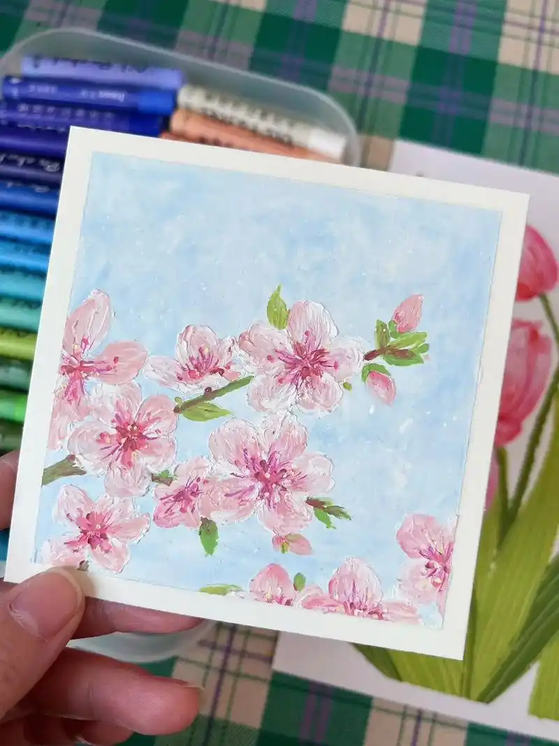 油画棒」94手绘桃花 | 把春天带回家.滴滴～是暖暖的春天啦 - 抖音